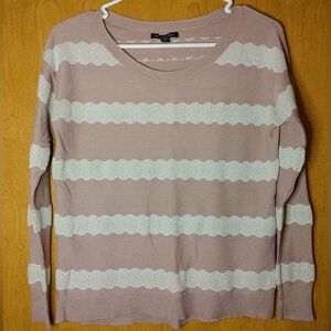 American Eagle Pink and White Striped Sweater S